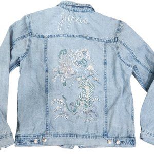 Men's pacsun Jean Denim Jacket Embroidered Tiger Dragon Size M